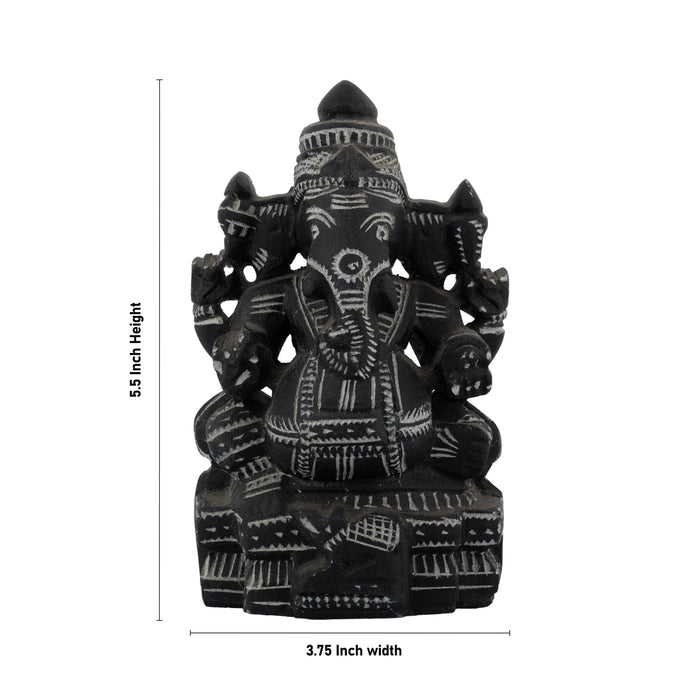 Ganesha Sitting on Base Murti - 5.5 x 3.75 Inches | Soft Stone Ganpati Idol/ Vinayagar Statue For Pooja