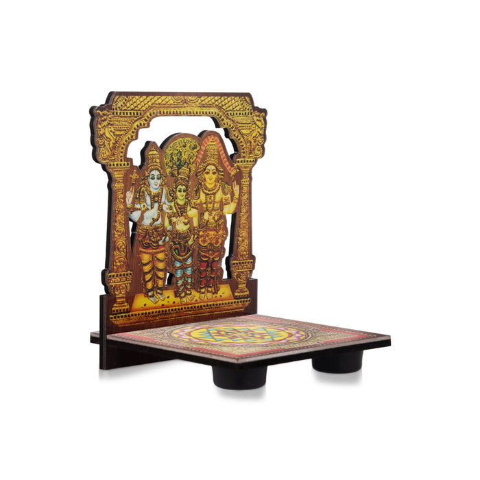 Sri Chakra Design Manai Palagai With Meenakshi Kalyanam Photo Frame - 4 x 3 Inches | Bajot With Picture Frame