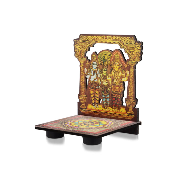 Sri Chakra Design Manai Palagai With Meenakshi Kalyanam Photo Frame - 4 x 3 Inches | Bajot With Picture Frame