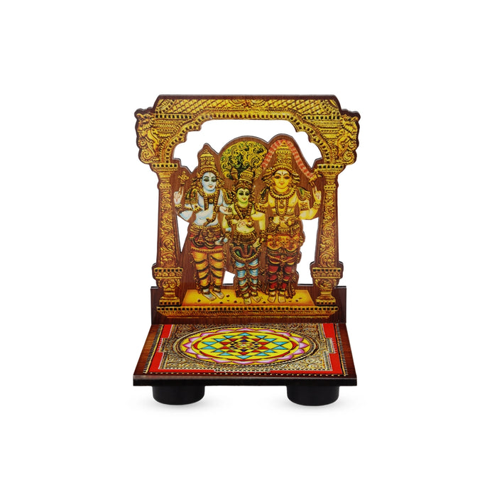 Sri Chakra Design Manai Palagai With Meenakshi Kalyanam Photo Frame - 4 x 3 Inches | Bajot With Picture Frame
