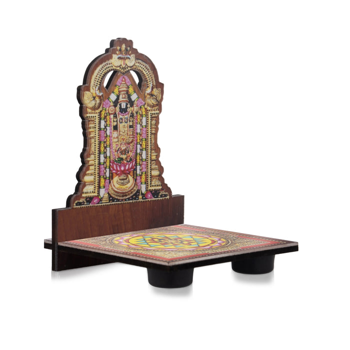 Sri Chakra Design Manai Palagai With Balaji Photo Frame - 4 x 3 Inches | Bajot With Picture Frame for Pooja/ 50 Gms
