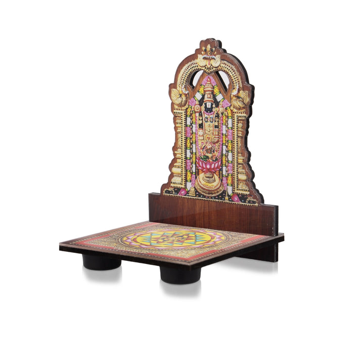 Sri Chakra Design Manai Palagai With Balaji Photo Frame - 4 x 3 Inches | Bajot With Picture Frame for Pooja/ 50 Gms