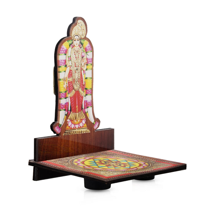 Sri Chakra Design Manai Palagai With Andal Photo Frame - 4 x 3 Inches | Deep Stand for Pooja