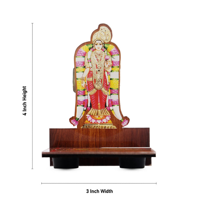 Sri Chakra Design Manai Palagai With Andal Photo Frame - 4 x 3 Inches | Deep Stand for Pooja
