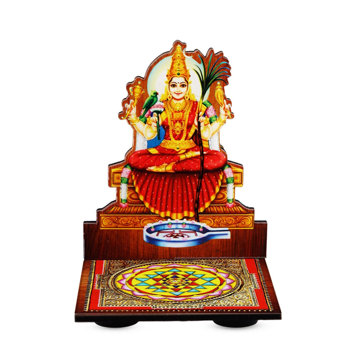 Sri Chakra Design Manai Palagai With Kamatchi Photo Frame - 4 x 3 Inches | Bajot With Picture Frame for Pooja