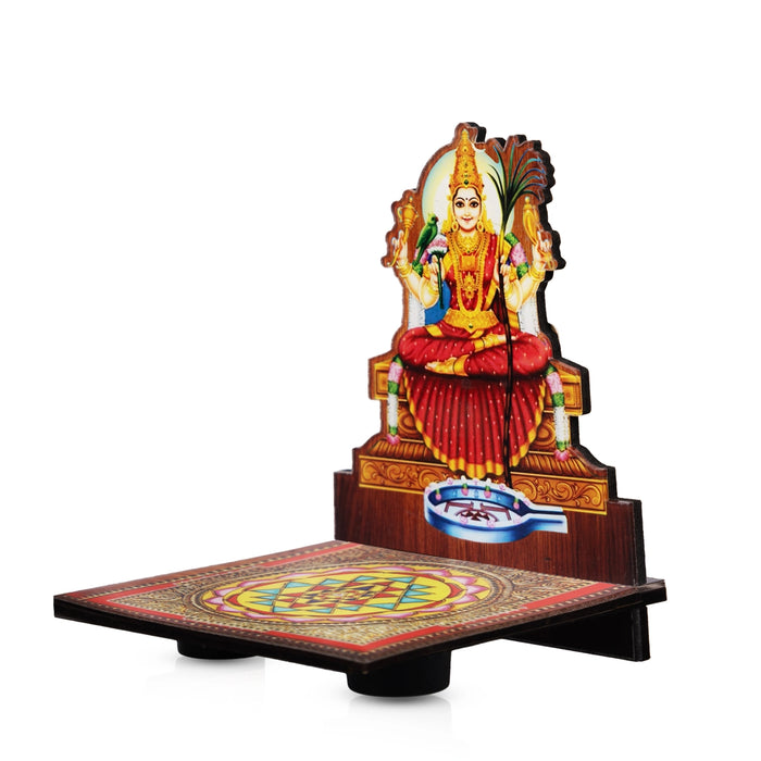 Sri Chakra Design Manai Palagai With Kamatchi Photo Frame - 4 x 3 Inches | Bajot With Picture Frame for Pooja