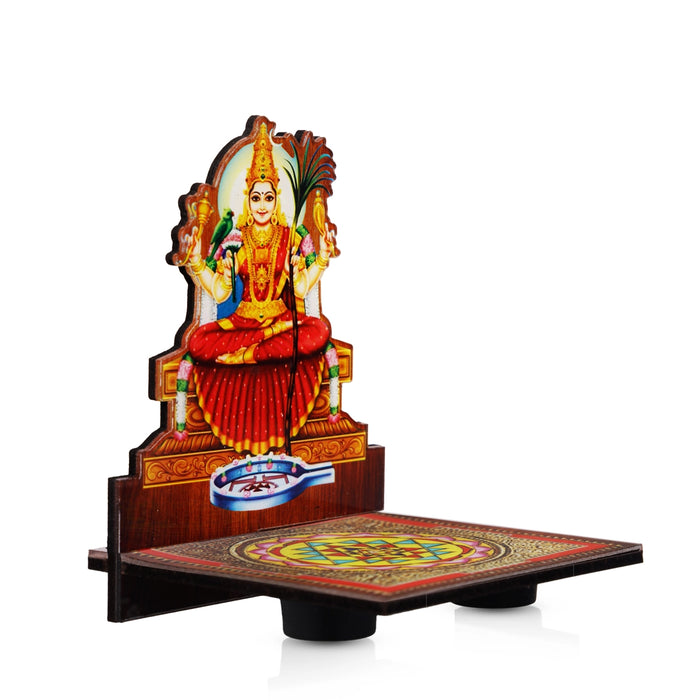 Sri Chakra Design Manai Palagai With Kamatchi Photo Frame - 4 x 3 Inches | Bajot With Picture Frame for Pooja