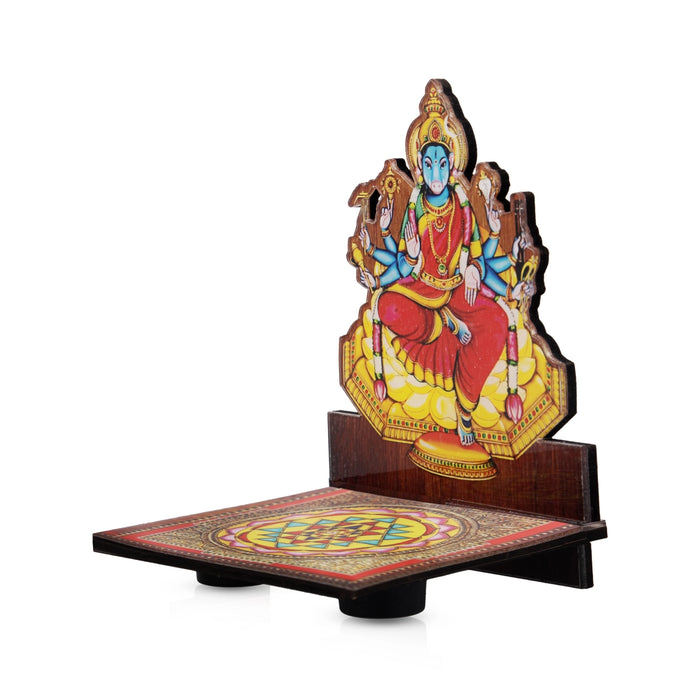 Sri Chakra Design Manai Palagai With Varahi Photo Frame - 4 x 3 Inches | Bajot With Picture Frame for Pooja