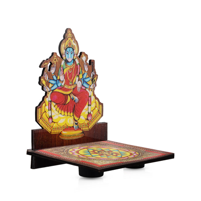 Sri Chakra Design Manai Palagai With Varahi Photo Frame - 4 x 3 Inches | Bajot With Picture Frame for Pooja