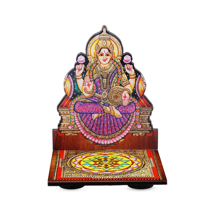 Sri Chakra Design Manai Palagai With Lakshmi Photo Frame - 4 x 3 Inches | Bajot With Picture Frame for Pooja