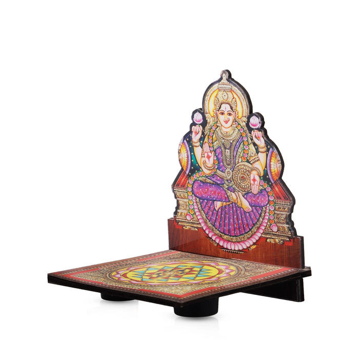 Sri Chakra Design Manai Palagai With Lakshmi Photo Frame - 4 x 3 Inches | Bajot With Picture Frame for Pooja