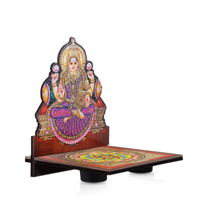 Sri Chakra Design Manai Palagai With Lakshmi Photo Frame - 4 x 3 Inches | Bajot With Picture Frame for Pooja