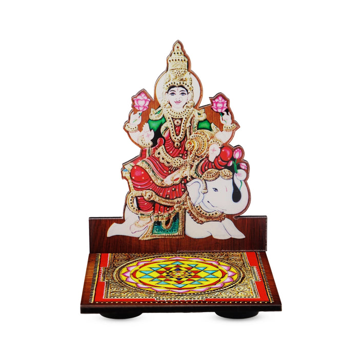 Sri Chakra Design Manai Palagai With Gajalakshmi Photo Frame - 4 x 3 Inches | Bajot With Picture Frame for Pooja
