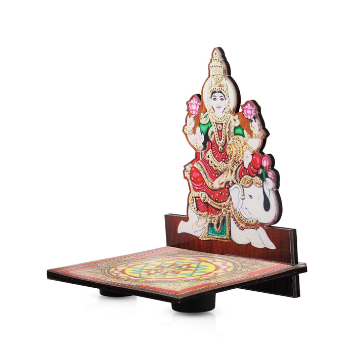 Sri Chakra Design Manai Palagai With Gajalakshmi Photo Frame - 4 x 3 Inches | Bajot With Picture Frame for Pooja