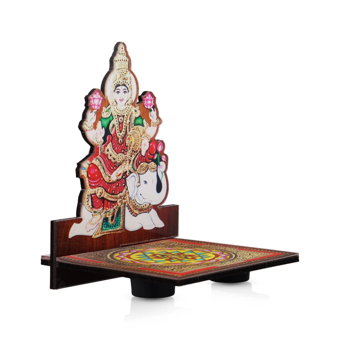Sri Chakra Design Manai Palagai With Gajalakshmi Photo Frame - 4 x 3 Inches | Bajot With Picture Frame for Pooja