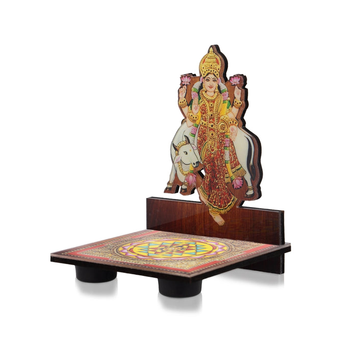 Sri Chakra Design Manai Palagai With Vastu Lakshmi Photo Frame - 4 x 3 Inches | Bajot With Picture Frame