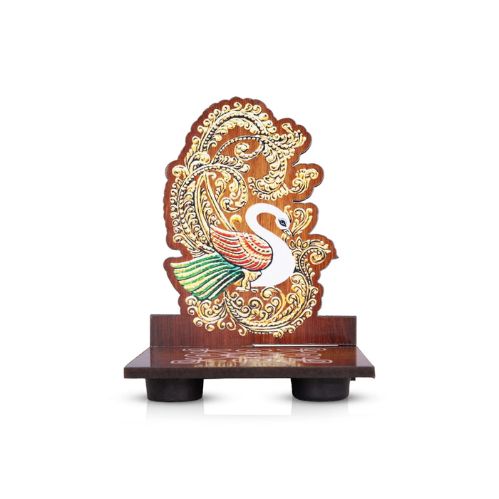 Peacock With Kolam Stand Pair - 4 x 3 Inches | Peacock With Diya Stand/ Peacock With Wooden Bajot for Home