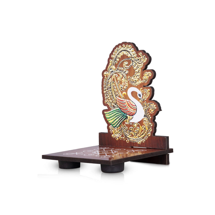 Peacock With Kolam Stand Pair - 4 x 3 Inches | Peacock With Diya Stand/ Peacock With Wooden Bajot for Home