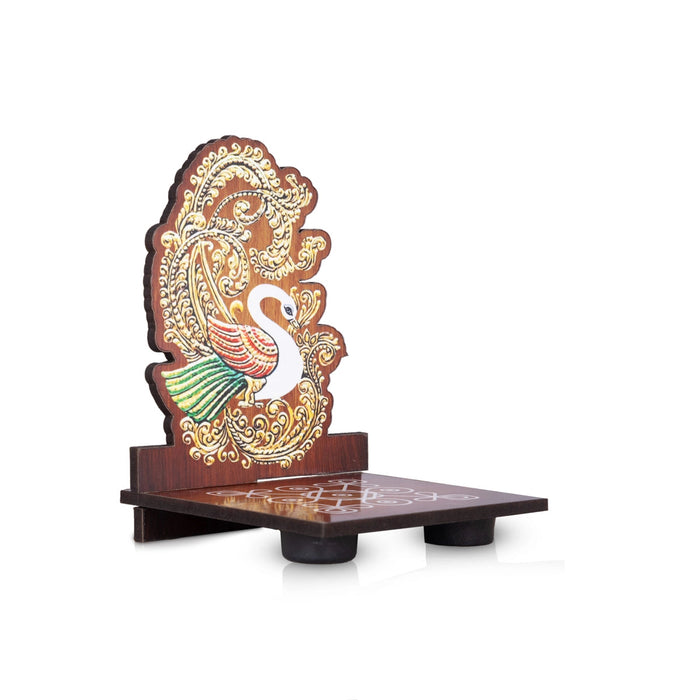 Peacock With Kolam Stand Pair - 4 x 3 Inches | Peacock With Diya Stand/ Peacock With Wooden Bajot for Home