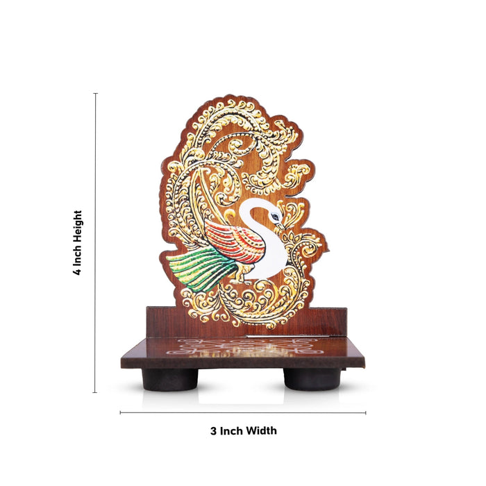 Peacock With Kolam Stand Pair - 4 x 3 Inches | Peacock With Diya Stand/ Peacock With Wooden Bajot for Home