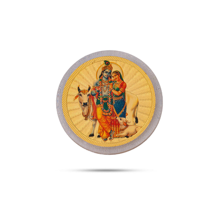 Cow Radha Krishna Murti Design Fridge Magnet - 1.5 X 1.5 Inches | Picture Magnet/ Photo Magnet For Home
