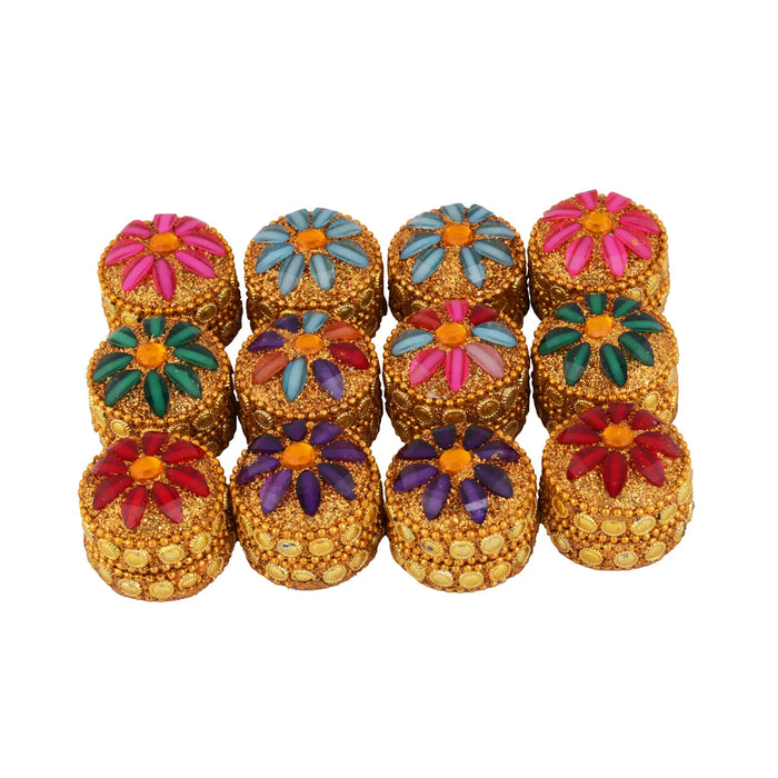 Kumkum Box Set - 1 X 1.5 Inches | 12 Pcs/ Kumkum Bharani/ Sindoor Pot For Storing Kumkum, Haldi And Pooja