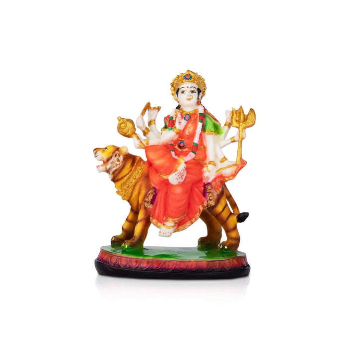Durga Sitting on Tiger Idol - 8 x 6 Inches | Resin Murti/ Durga Maa Statue For Pooja