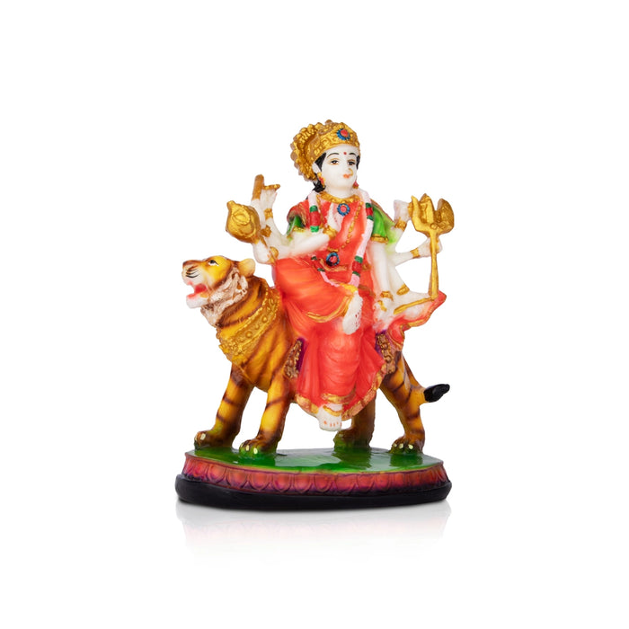 Durga Sitting on Tiger Idol - 8 x 6 Inches | Resin Murti/ Durga Maa Statue For Pooja