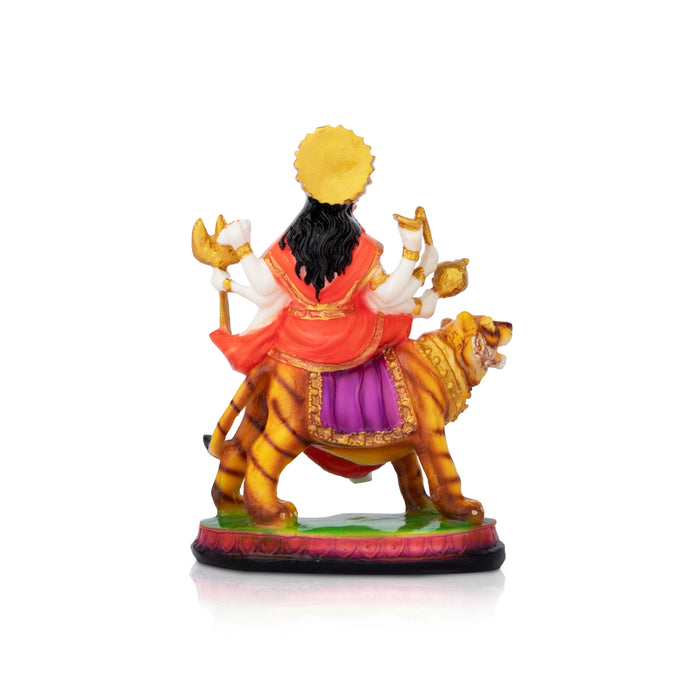 Durga Sitting on Tiger Idol - 8 x 6 Inches | Resin Murti/ Durga Maa Statue For Pooja