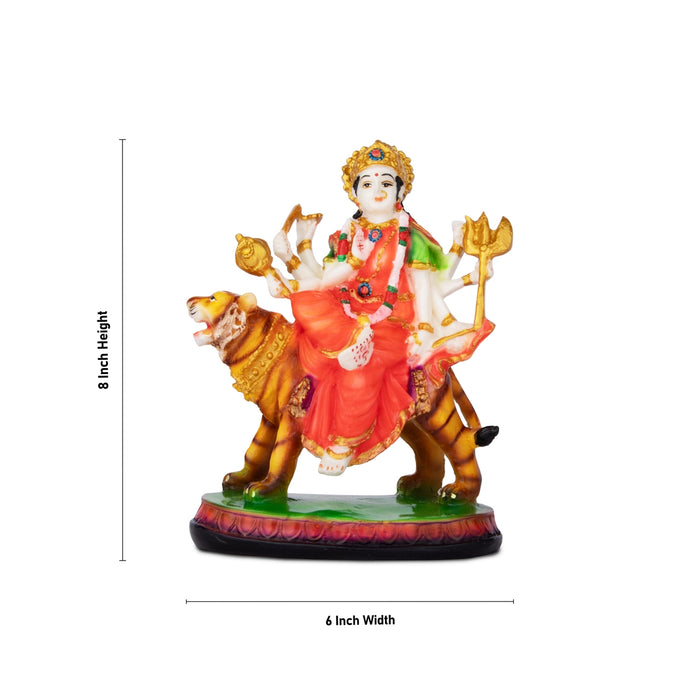 Durga Sitting on Tiger Idol - 8 x 6 Inches | Resin Murti/ Durga Maa Statue For Pooja