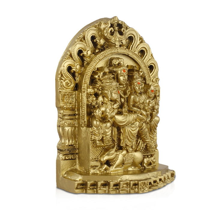 Shivan Family with Arch Idol - 6 Inches | Parvati/ Murugan/ Ganesh/ Siva/ Polyresin Material/ Gold Colour