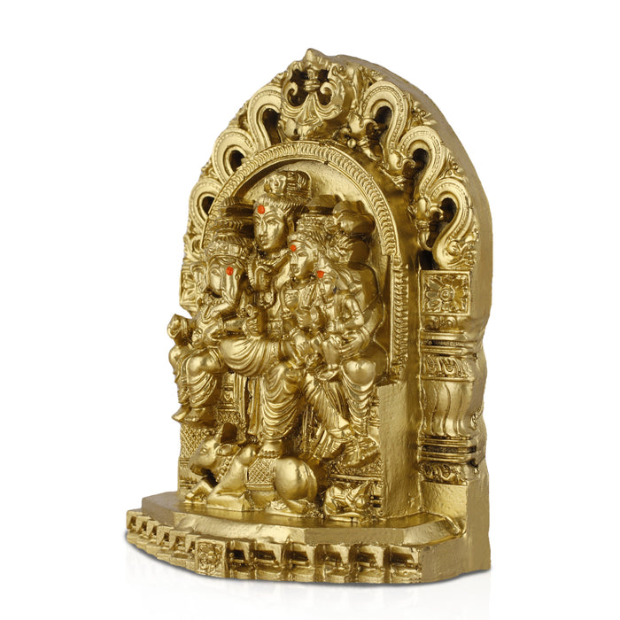 Shivan Family with Arch Idol - 6 Inches | Parvati/ Murugan/ Ganesh/ Siva/ Polyresin Material/ Gold Colour