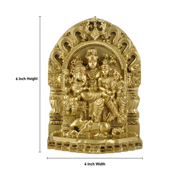 Shivan Family with Arch Idol - 6 Inches | Parvati/ Murugan/ Ganesh/ Siva/ Polyresin Material/ Gold Colour