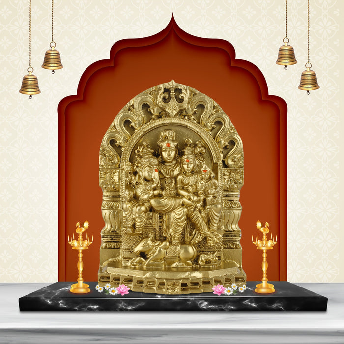 Shivan Family with Arch Idol - 6 Inches | Parvati/ Murugan/ Ganesh/ Siva/ Polyresin Material/ Gold Colour