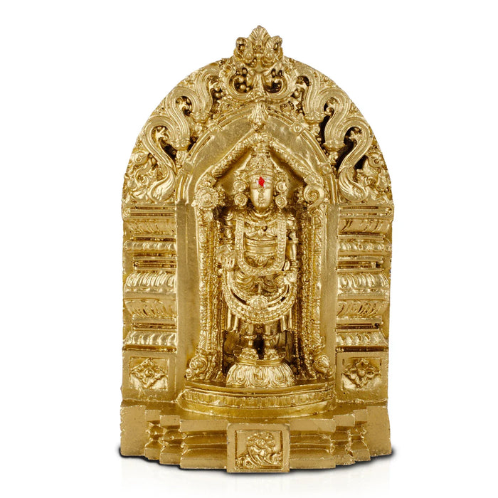 Balaji Statue - 6 Inches | Resin Statue/ Golden Polish Venkateswara Idol for Car Decor