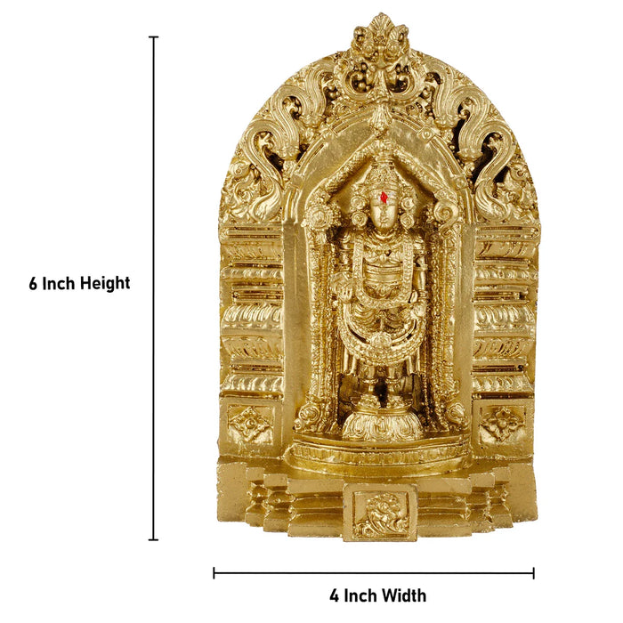 Balaji Statue - 6 Inches | Resin Statue/ Golden Polish Venkateswara Idol for Car Decor