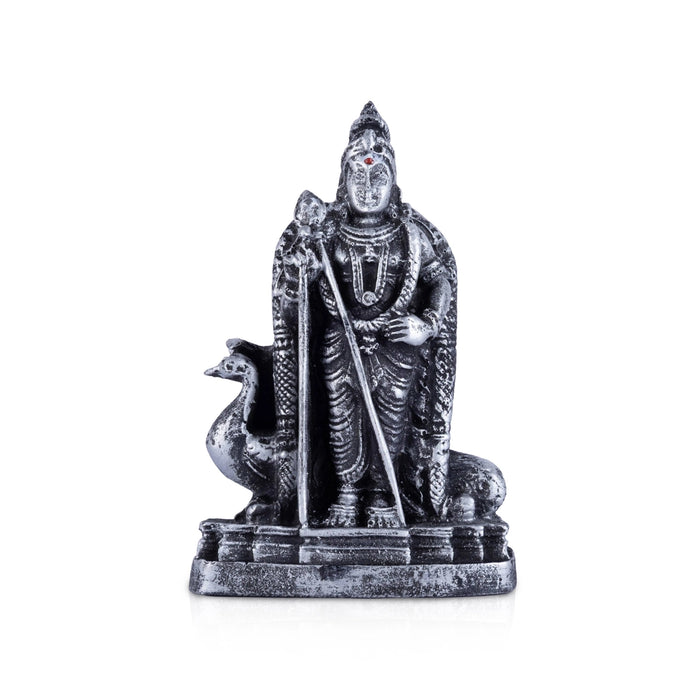 Murugan Standing On Base Murti - 4 x 2.5 Inches | Antique Resin Idol/ Karthikeyan Statue For Worship