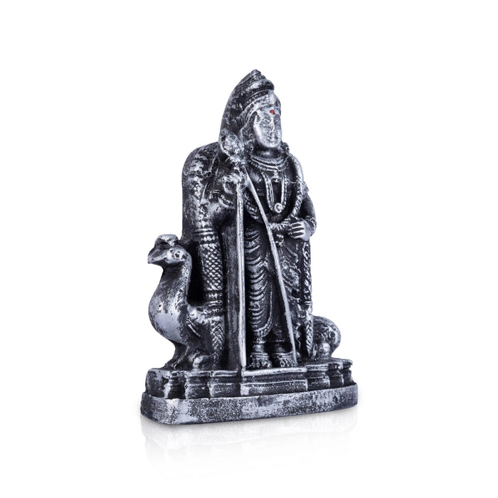 Murugan Standing On Base Murti - 4 x 2.5 Inches | Antique Resin Idol/ Karthikeyan Statue For Worship
