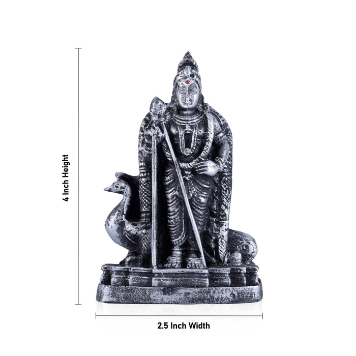 Murugan Standing On Base Murti - 4 x 2.5 Inches | Antique Resin Idol/ Karthikeyan Statue For Worship