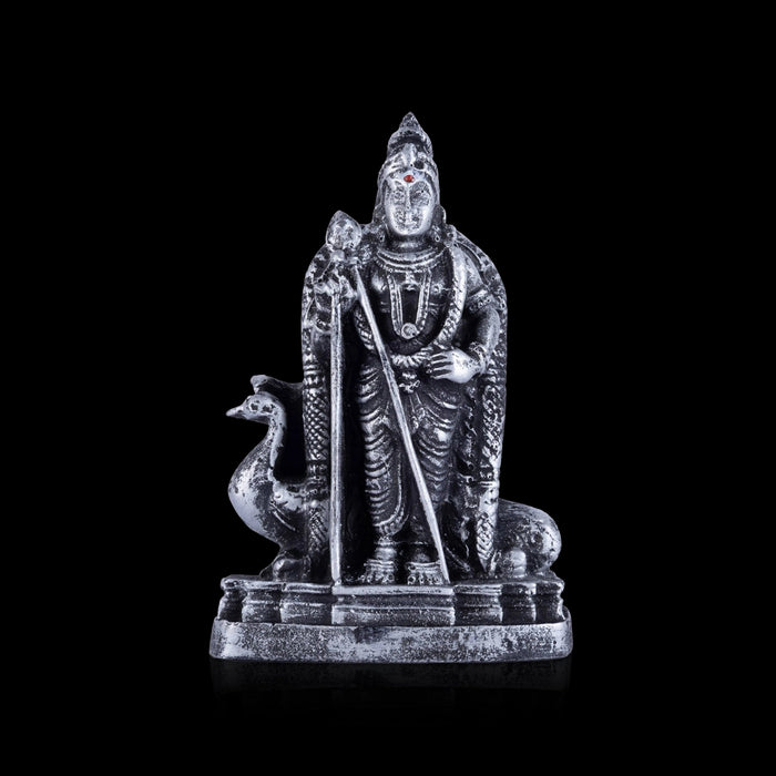 Murugan Standing On Base Murti - 4 x 2.5 Inches | Antique Resin Idol/ Karthikeyan Statue For Worship