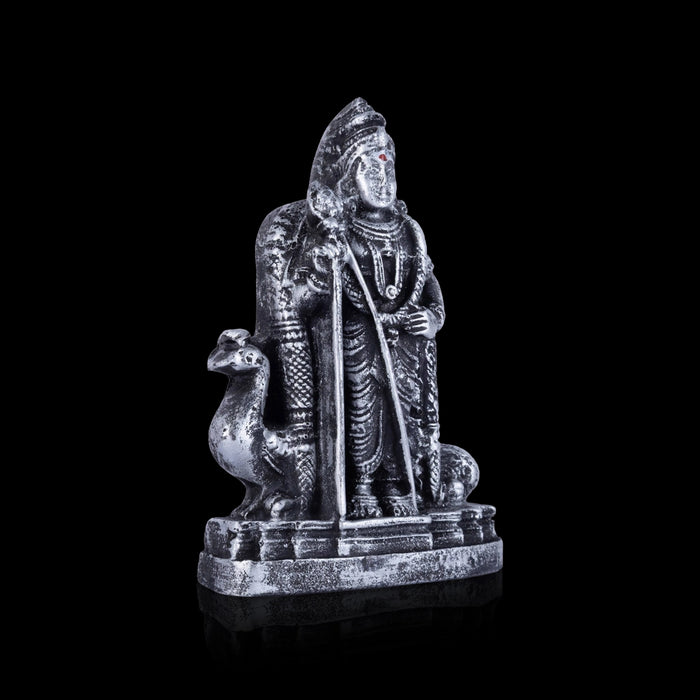 Murugan Standing On Base Murti - 4 x 2.5 Inches | Antique Resin Idol/ Karthikeyan Statue For Worship