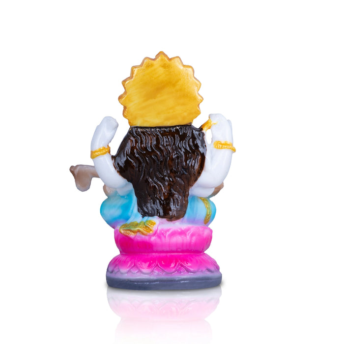 Saraswathi Sitting on Lotus Base Murti - 4.5 x 2.5 Inches | Marble dust Idol / Saraswati Statue for pooja room