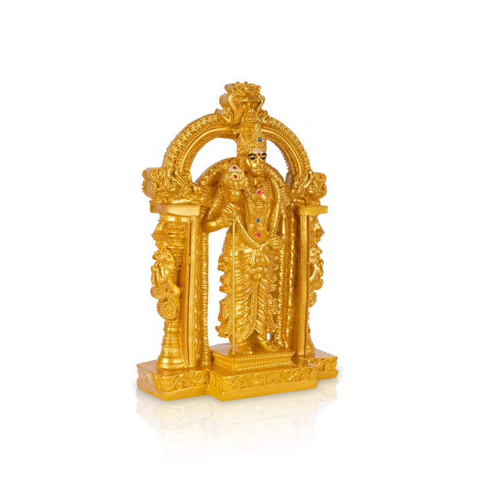 Murugan Standing On Base Murti - 8.75 x 5.75 Inches | Gold Polish Resin Idol/ Karthikeyan Statue For Pooja