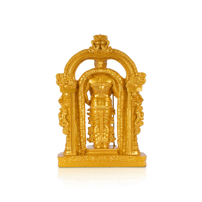 Murugan Standing On Base Murti - 8.75 x 5.75 Inches | Gold Polish Resin Idol/ Karthikeyan Statue For Pooja