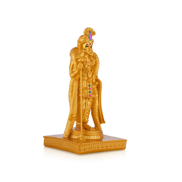 Murugan Standing on Base Murti - 7 x 3.5 Inches | Resin Gold Polish Idol/ Raja Alankaram Murugar Statue For Pooja