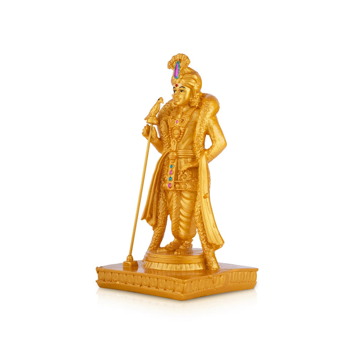 Murugan Standing on Base Murti - 7 x 3.5 Inches | Resin Gold Polish Idol/ Raja Alankaram Murugar Statue For Pooja