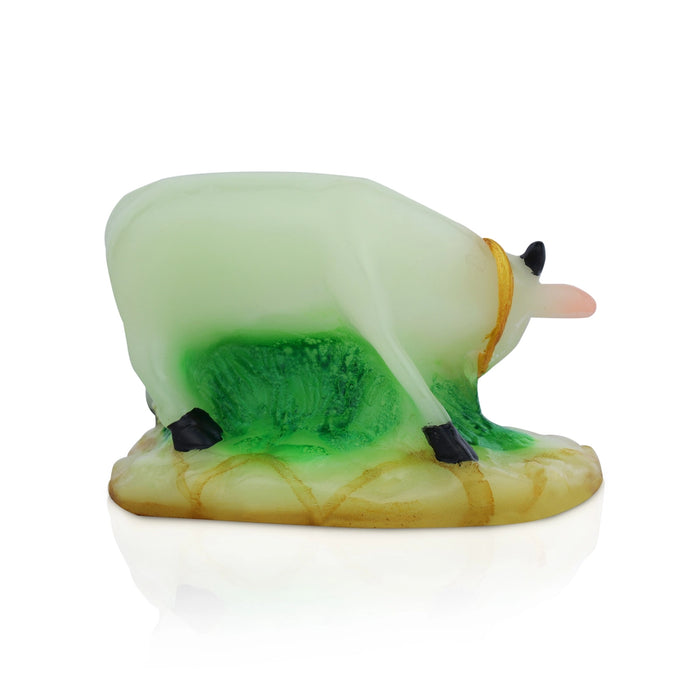 Cow and Calf Statue Standing On Base - 3.5 x 4.75 Inches | Radium Idol / kamadhenu Statue for Pooja