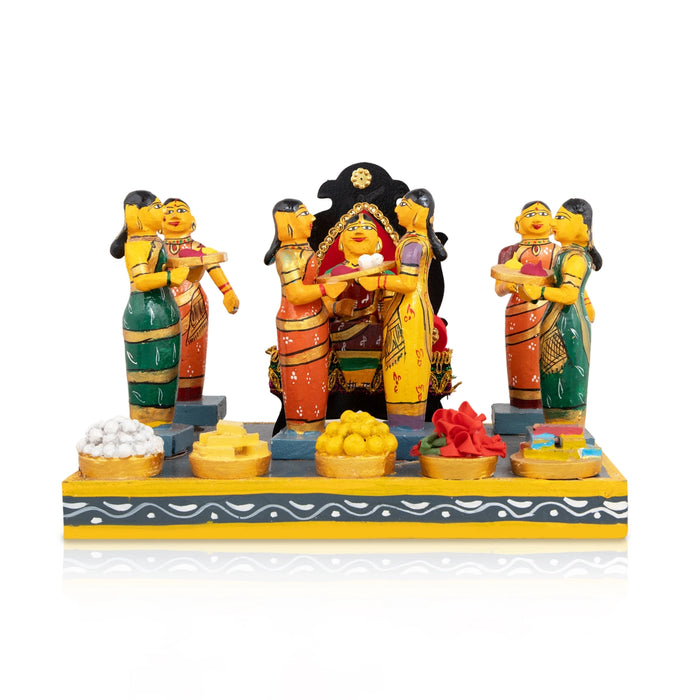 Seemantham Kondapalli Bommalu - 7 X 9.5 Inches | Kolu Bommai/ Golu Doll/ Wood Sculpture For Home Decor