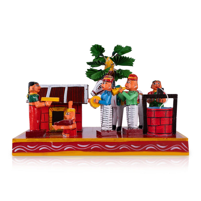 Village House Kondapalli Toy - 8 X 11.75 Inches | Handmade Showpiece/ Wooden Statue For Golu Display