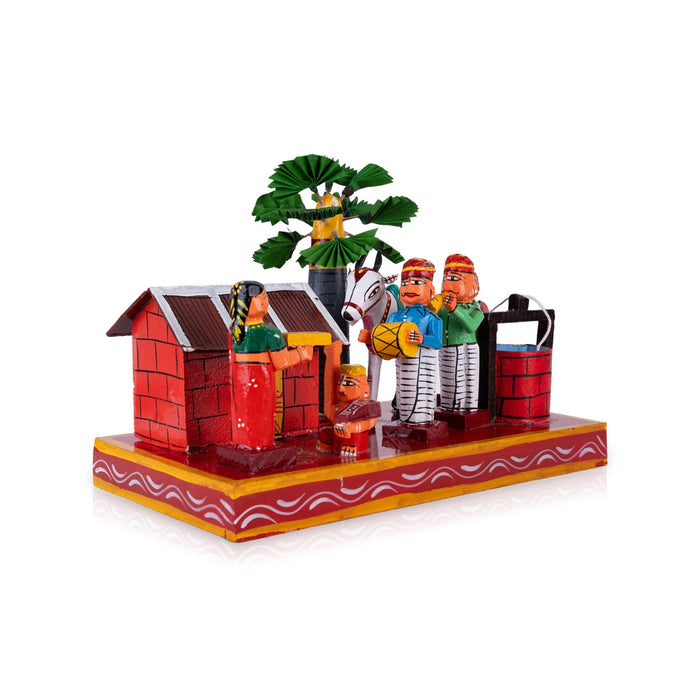 Village House Kondapalli Toy - 8 X 11.75 Inches | Handmade Showpiece/ Wooden Statue For Golu Display